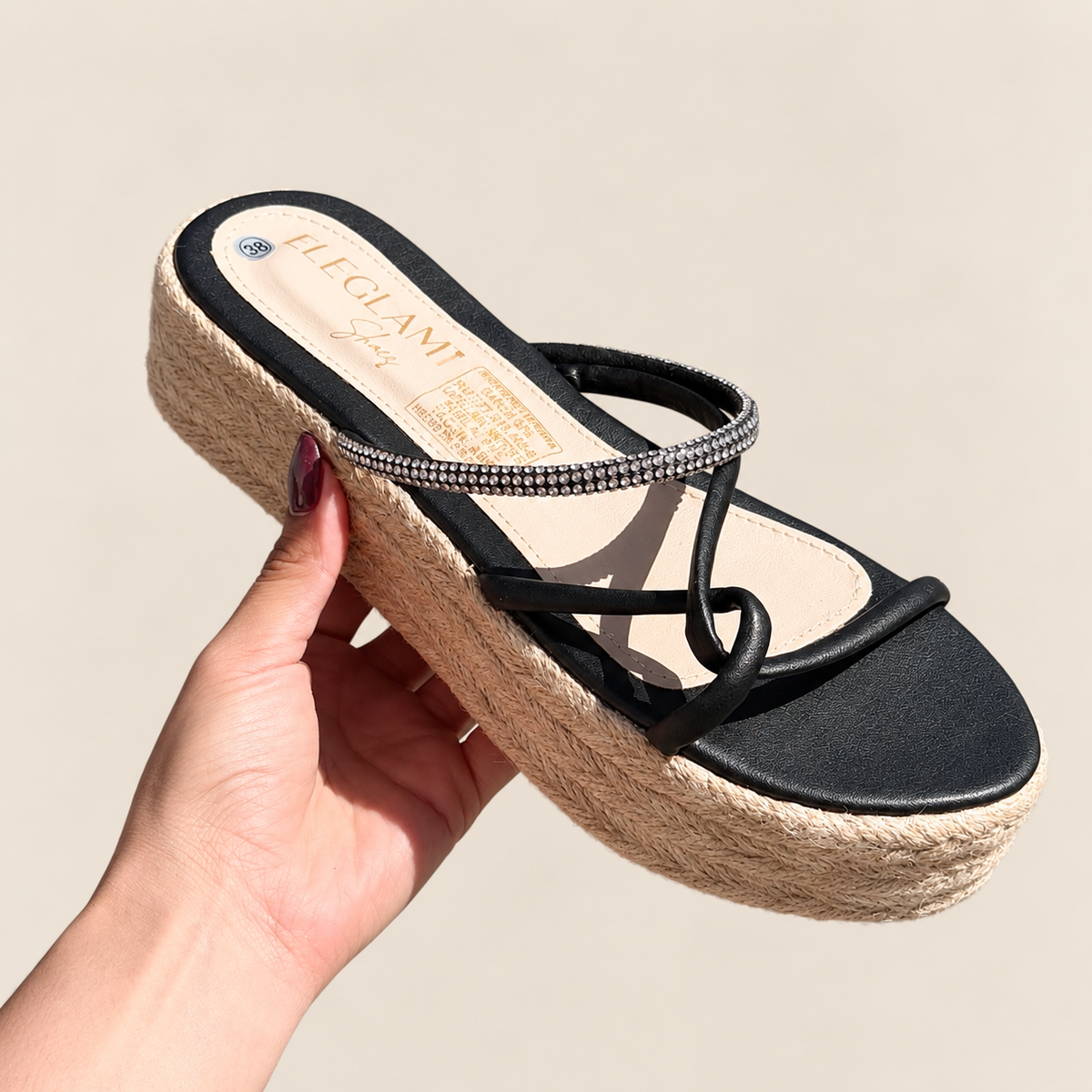 Sandalias de Yute Negras con Tiras Finas de Murano