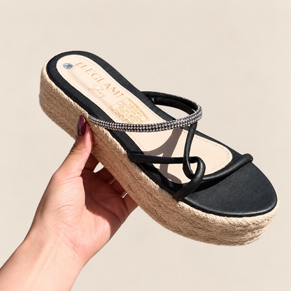 Sandalias de Yute Negras con Tiras Finas de Murano