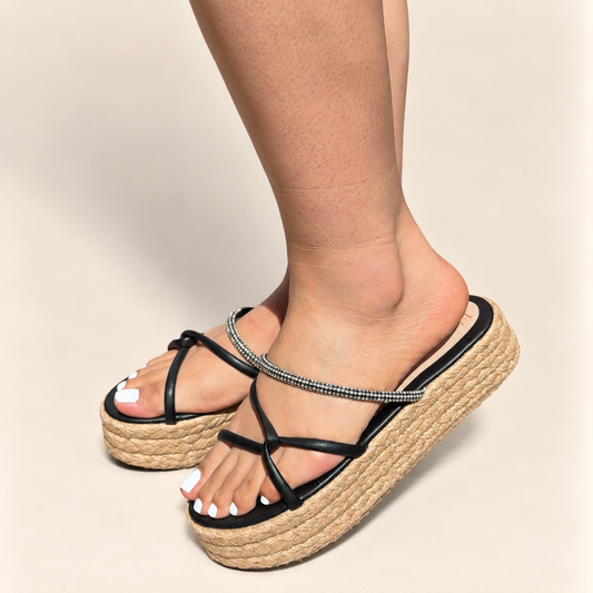 Sandalias de Yute Negras con Tiras Finas de Murano