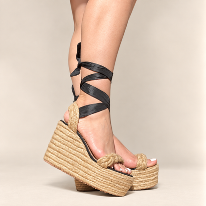Sandalias de Yute Natural con Cinta Negra